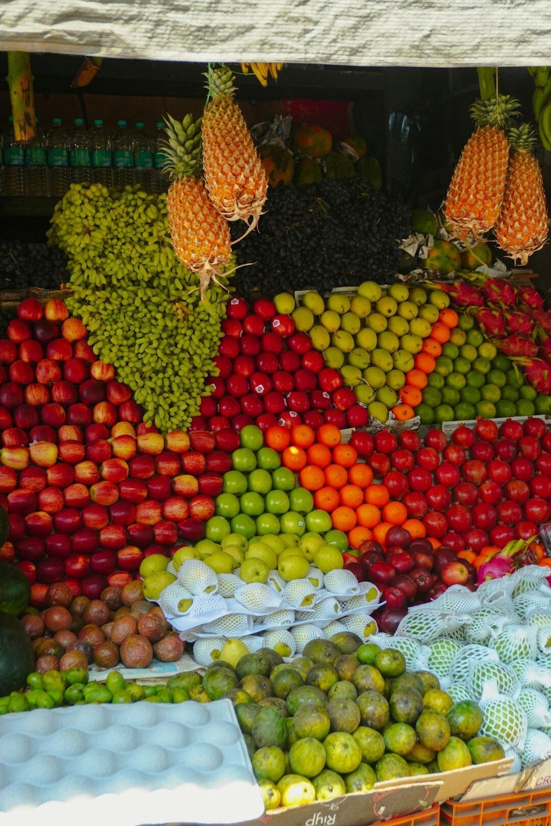 Vendor arranging produce at a Chilean open air market